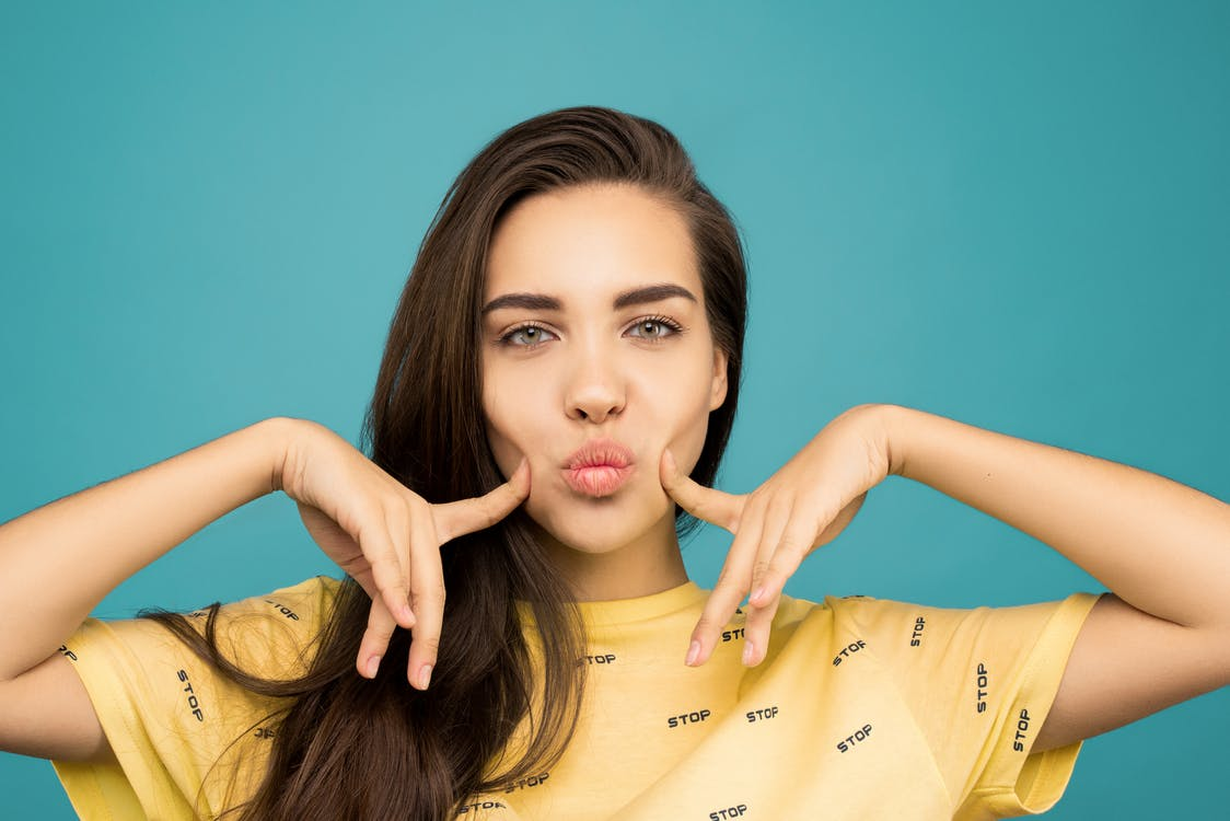a woman pouting
