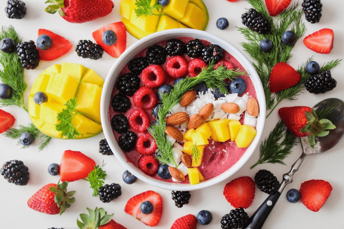 Smoothie bowl with blueberries and wild berries